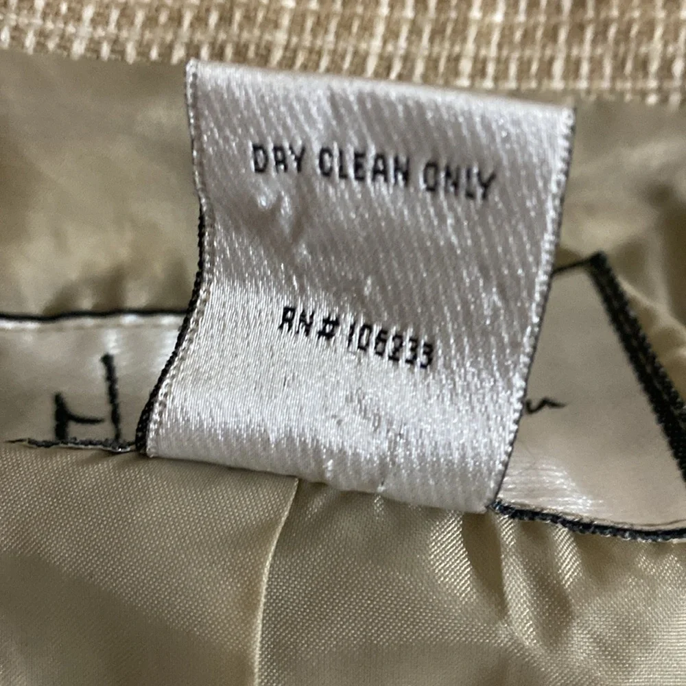 Mary Mc Fidden Women's Beige Checkered Blazer linen 10 event office retro casual